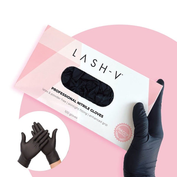 Professional Nitrile Gloves | Powder & Latex Free | Black LASH V Small 